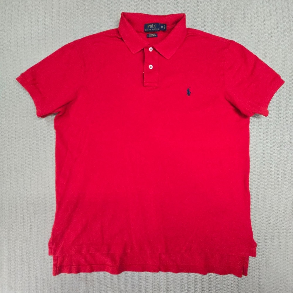 Polo Ralph Lauren Shirt Mens XL Red Short Sleeve Stretch Mesh‎ Blue Pony Preppy